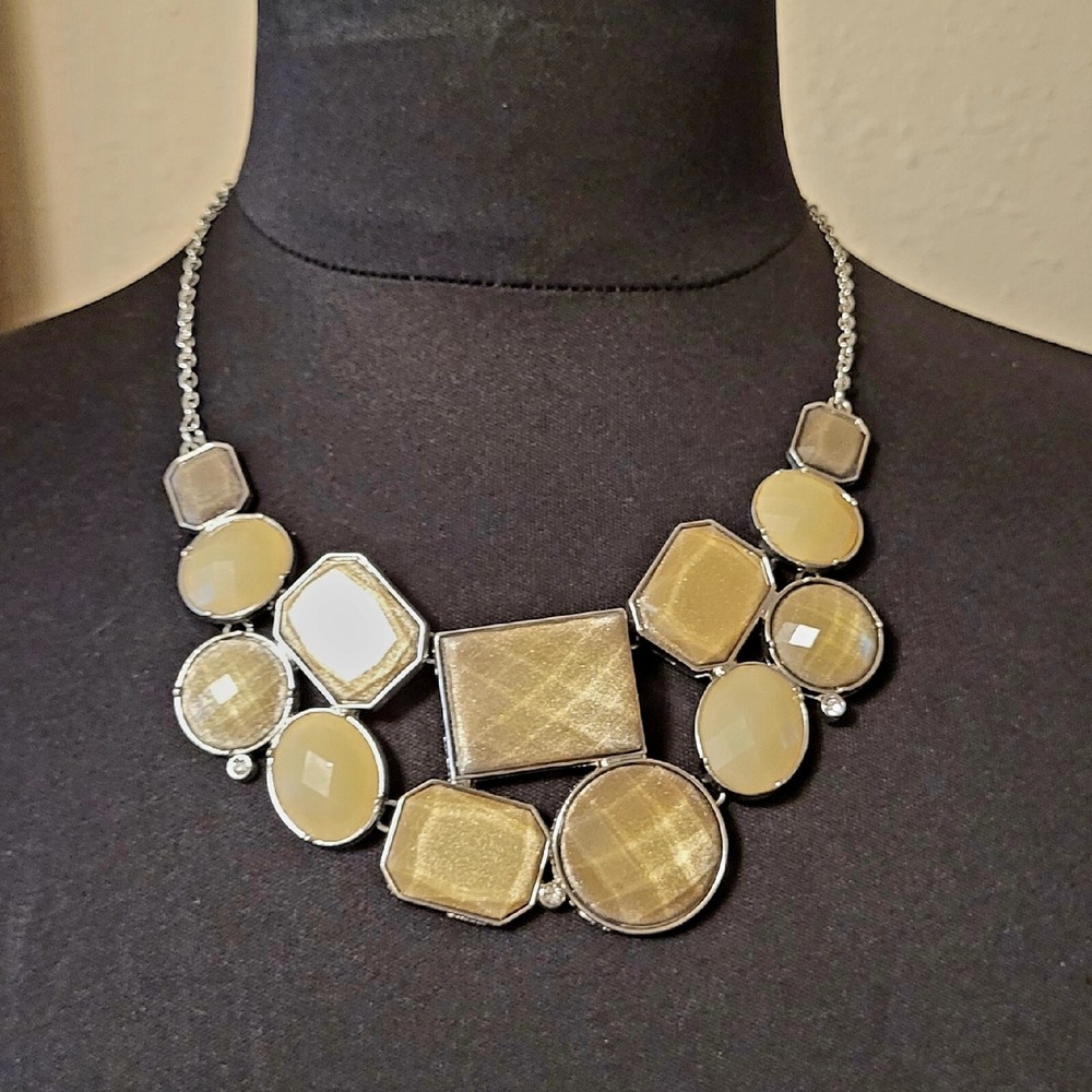 New York and Company Bib Style Necklace Silver Tone Metal Facet Adjustable